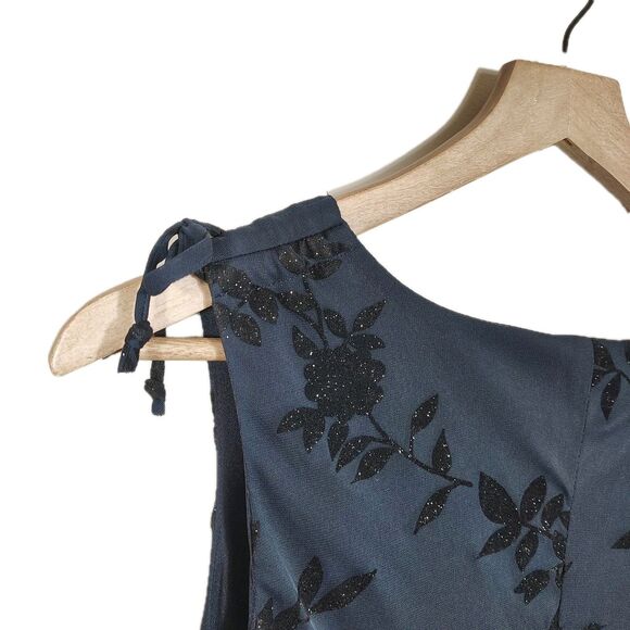 Y2K Navy Floral Mesh Overlay Dress Sleeveless Velvet Sparkle Party Size Large - Picture 4 of 9